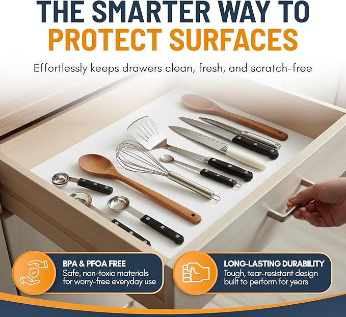 Shelf Liner Cabinet Liner for Shelves Non-Adhesive Kitchen Drawer Liner by Linda’s Essentials (12 x 120 Inches) - Non-Slip Easy Clean Shelf Liners for Cabinets and Cupboard Protector, Waterproof Mat - Image 4
