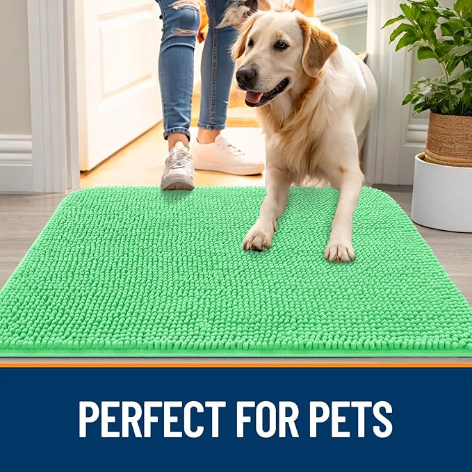 OLANLY Dog Door Mat for Muddy Paws 24x16, Absorbs Moisture and Dirt, Absorbent Non-Slip Washable Doormat, Quick Dry Chenille Mud Mat for Dogs, Entry Indoor Entryway Carpet for Inside Floor, Mint Green - Image 6
