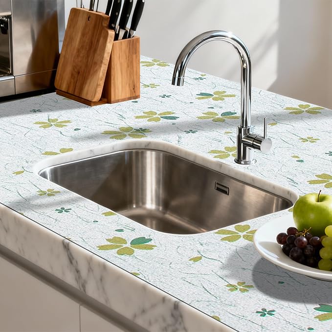 FIFTY FEET 12"x120" Non-Adhesive Shelf Liner for Kitchen Cabinets and Drawers, Washable Non-Slip PVC Cabinet Liner (Green Floral)(9 Roll) - Image 6