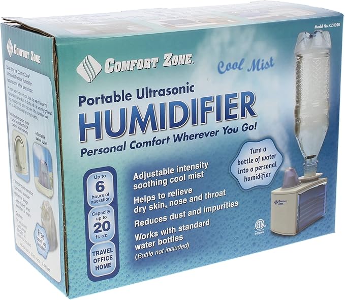Comfort Zone Ultrasonic Turn Bottle into into Personal Portable Humidifier - 6 Hour Operation - Whisper Quiet, Travel, White - Image 6
