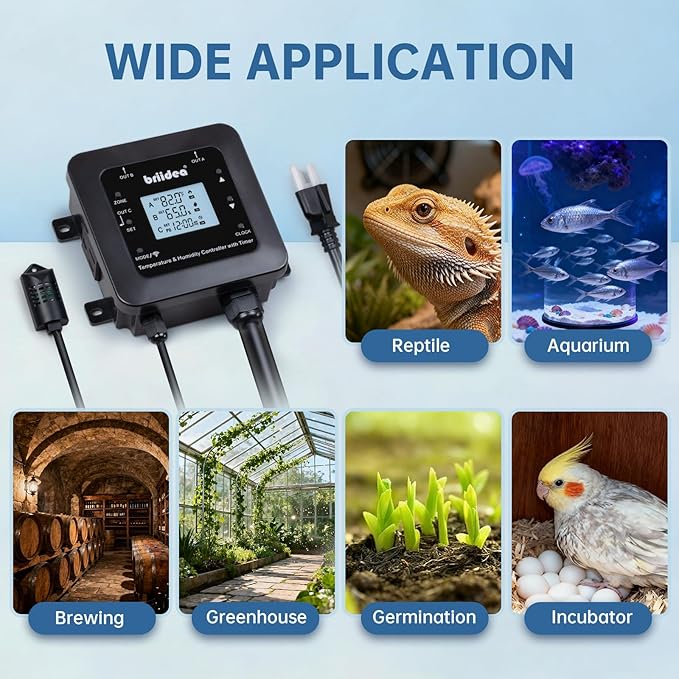 Briidea Smart WiFi Temperature and Humidity Controller with Timer Outlet, 3-in-1 Reptile Thermostat Hygrostat, App Control via Dual-Band 2.4G/5G WiFi for Greenhouse, Incubator, Mushroom, and Homebrew - Image 6