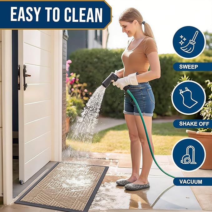 Smiry Front Door Mat Outside Entrance, Heavy Duty Sturdy Natural Rubber Doormat, Trap Dirt and Moisture, Easy Clean Low Profile Mats for Indoor Outdoor Entry, Irregular Triangle (29.5x17, Mixed Camel) - Image 6