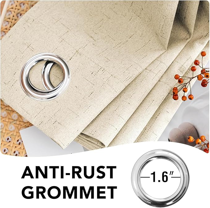 H.VERSAILTEX Linen Curtains 100% Blackout Curtains for Bedroom 90 inch Long Full Light Blocking Nature Linen Blended Window Curtains for Living Room Nickel Grommet (2 Panels, Bleached Sand) - Image 6