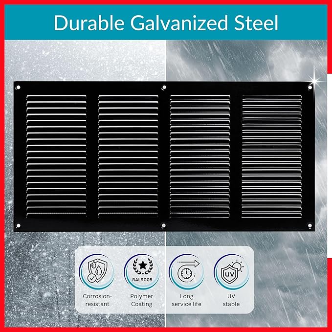 14x6 Vent Cover (Duct Opening) - Black HVAC Return Air Grille for Wall and Ceiling - Metal AC Vent Cover with Mesh - Rectangular Ventilation Register - External Dimensions: 15.75" W x 7.87" H - Image 3