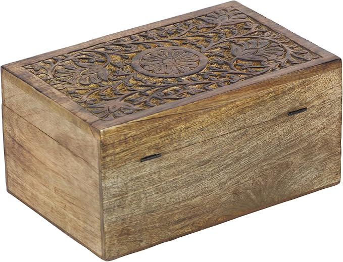 Deco 79 Mango Wood Floral Handmade Decorative Box Decorative Keepsake Boxes with Hinged Lid, Set of 3 Storage Boxes 8", 10", 12"W, Brown - Image 3
