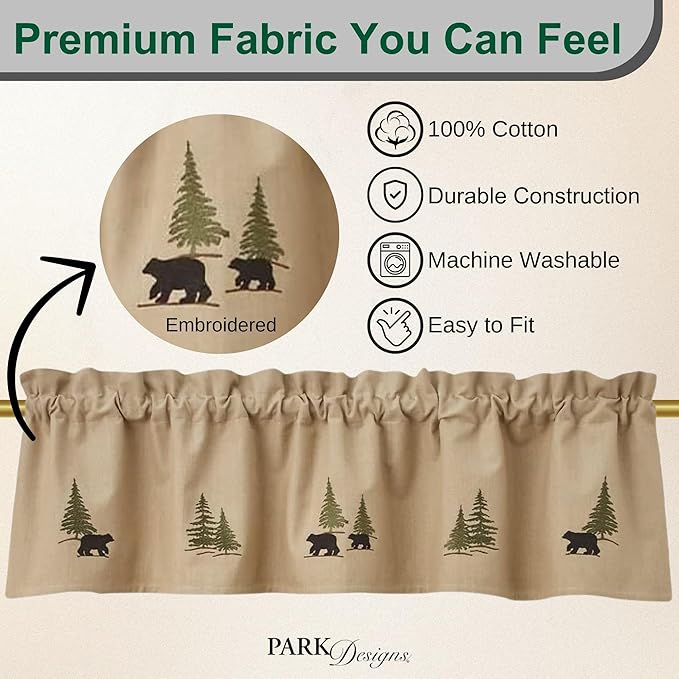 Park Designs Farmhouse Kitchen Valances for Windows - Black Bear Embroidered | Fall Decor Window Valance Curtains | Plaid Curtain Valances for Windows | Boho Living Rooms & Bathrooms | 60" x 14" - Image 2