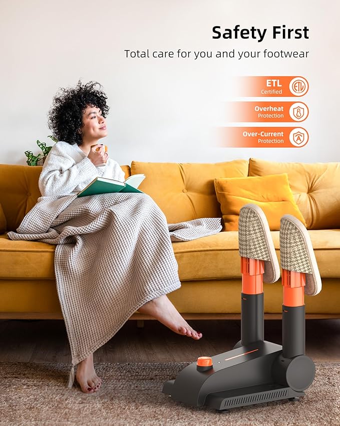 Xasla Shoe Dryer, Boot Dryer for Work Boots, Forced-air Heating Gloves & Sneakers Warmer, Folding Design with Adjustable Rack, Timer, Heat Blower Quick Drying - Image 6