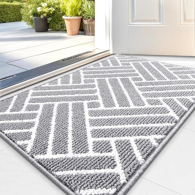 OLANLY Indoor Door Mat, 36x24 Inch, Dirt Resistant and Absorbent, Non-Slip Rubber Backing Floor Mats, Easy Clean Low-Profile Doormat for Entryway, Front Door, and Inside Entrance, Light Grey by OLANLY