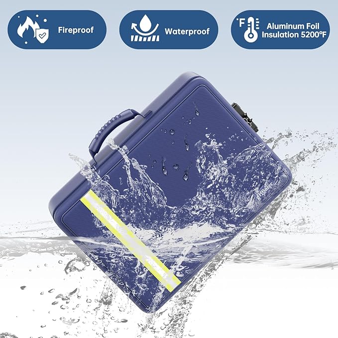Fireproof Document Bag, Insulated Large Document Box with Lock, Important Document Organizer with Waterproof Zipper Home Office for Letter/A4 Files (Blue&13 Pockets-Transparent, 17 x 12 x 5.3 inch) - Image 2