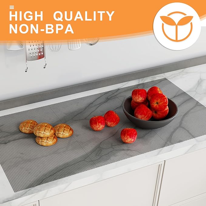 FLPMIX Kitchen Cabinet Drawer Liner: Clear Non-Adhesive Pantry Shelf Liner - Waterproof Easy to Cut Refrigerator Mat - Translucent Grey Bathroom Cupboard Liners for Shelves 15" x 240" - Image 8