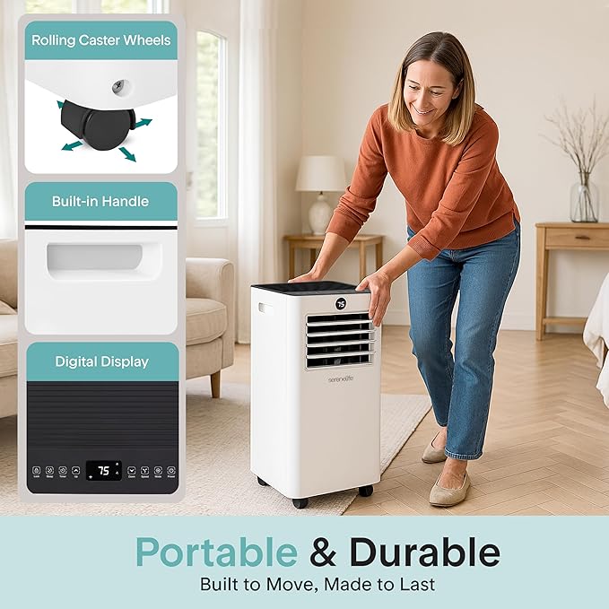 SereneLife 8000 BTU Portable Air Conditioner, Small AC Unit with Dehumidifier and Fan, Mini AC Unit with 350 Sq. Ft. Coverage, Timer Settings Up to 24 Hours and Window Mount Kit for Room - Image 4