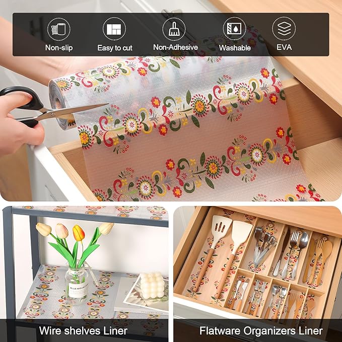 Cooyes Shelf Liner – Non-Slip Cabinet & Drawer Liner for Kitchen – Non-Adhesive Waterproof Shelf Paper with Modern Pattern – Durable EVA Cabinet Mat – Easy to Cut (Sunflower,17.5" W x 78.7" L) - Image 6