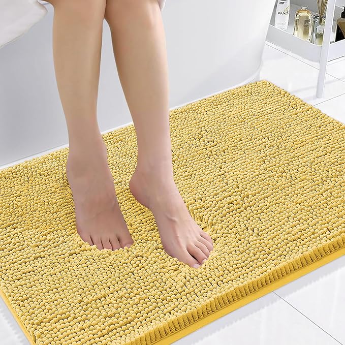 Smiry Luxury Chenille Bathroom Rugs 36x24, Extra Soft and Absorbent Shaggy Bath Mat, Machine Washable, Non-Slip Plush Carpet Runner for Tub, Shower, and Floor, Home Decor Accessories, Yellow by Smiry