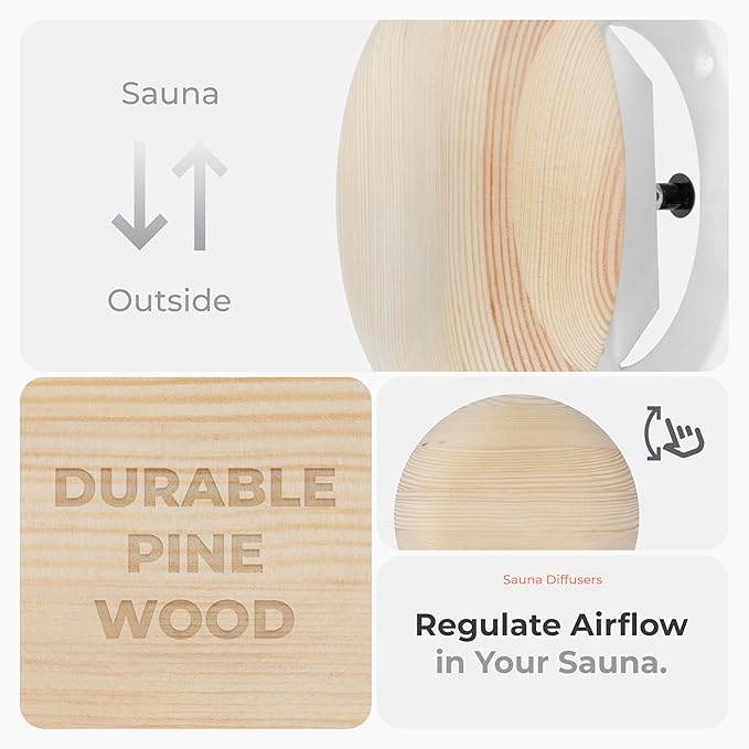 Ø4 Inch Round Sauna Vent Air Diffuser - Adjustable Pine Wood Air Supply Cover - Universal Diffuser - Wooden Air Intake Sauna Accessories, Vent Covers for Home Sauna, Indoor Sauna, Steam Sauna - Image 3