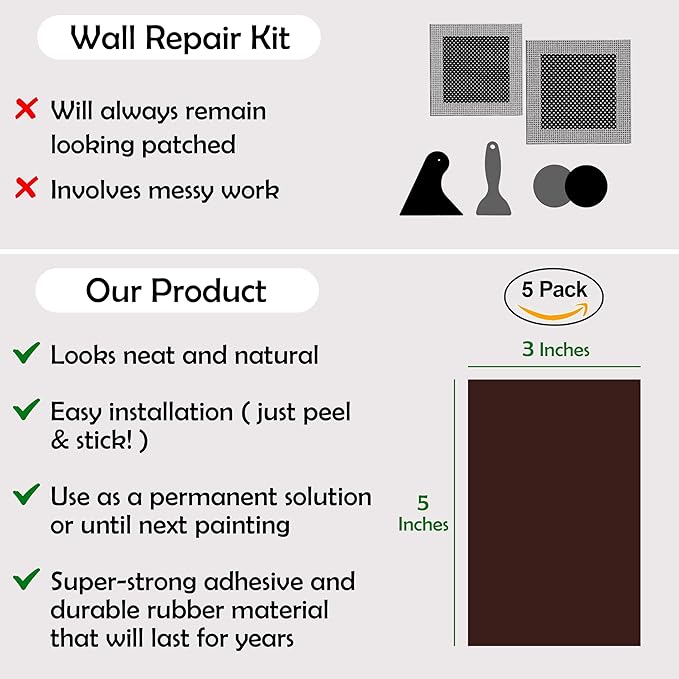 Rubber Bond Self-Adhesive Rubber Wall Outlet Cover Plate 5 Pack - Easy to Apply Peel & Stick Drywall Hole Patch - 5x3 Inch Screwless Blank Wall Plate Cover - Premium Hole Cover (Dark Brown, 5x3 Inch) - Image 5
