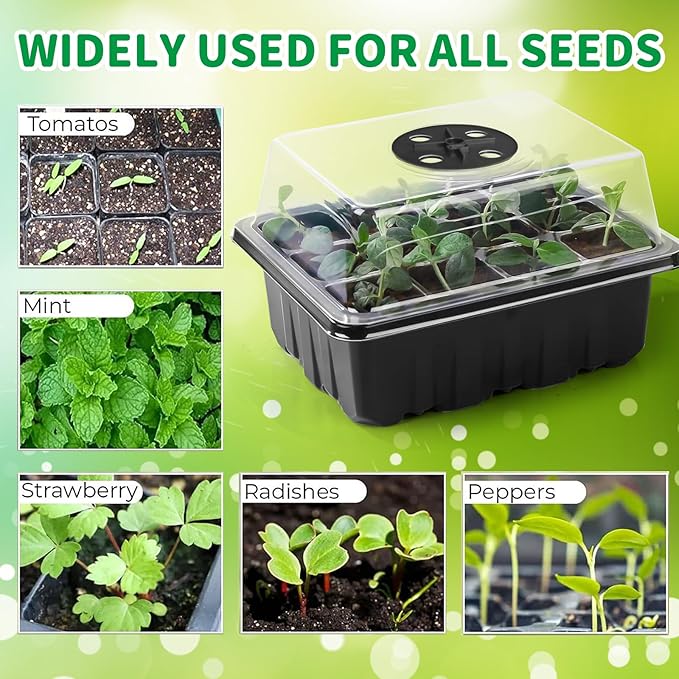 NAMOTEK 5 Pack Seed Starter Tray with Heat Mat and Grow Light Humidity Domes, 60 Cell Trays Germination Station Cloning Kit - Image 7