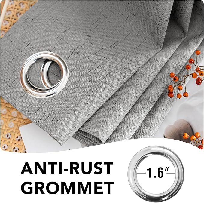 H.VERSAILTEX Linen Blackout Curtains 108 Inches Long 100% Blackout Thermal Insulated Textured Linen Look Curtain Draperies Anti-Rust Grommet, Energy Saving with White Liner, 2 Panels, Dove Gray - Image 6