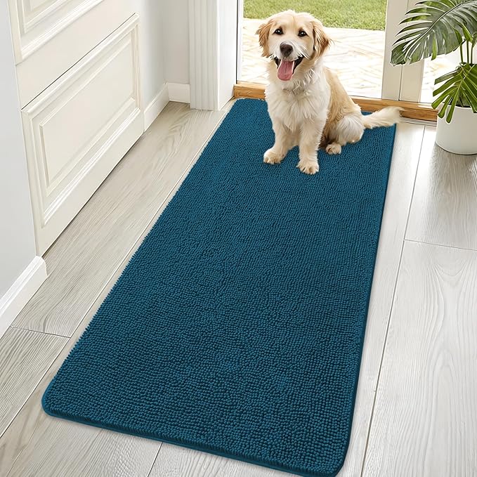OLANLY Dog Door Mat for Muddy Paws 70x35, Absorbs Moisture and Dirt, Absorbent Non-Slip Washable Doormat, Quick Dry Chenille Mud Mat, Entry Indoor Entryway Carpet for Inside Floor, Atlantic Blue by OLANLY