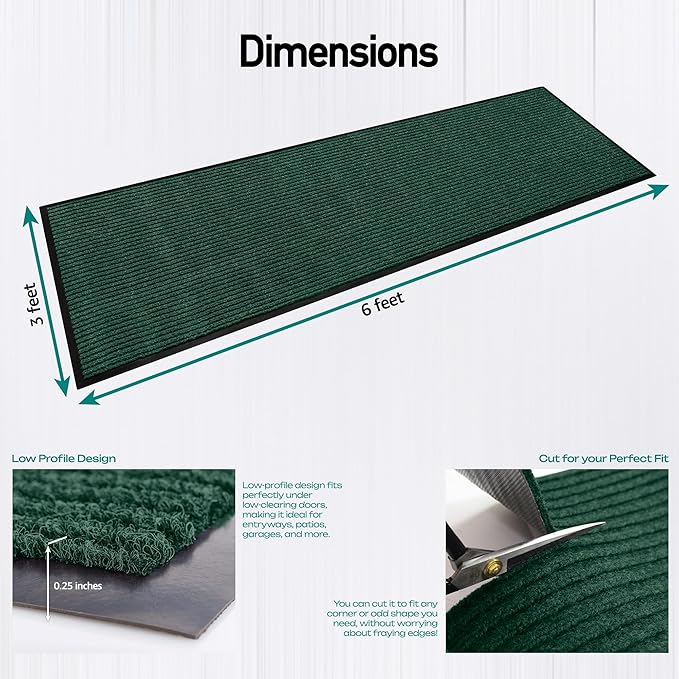 MaxMat® Extra Large Commercial Door Mat, Rubber Border Heavy Duty Door Mat, Waterproof, Low-Profile, Easy to Clean, Rubber Entry Mat. (Green, 3 x 6 feet) - Image 3