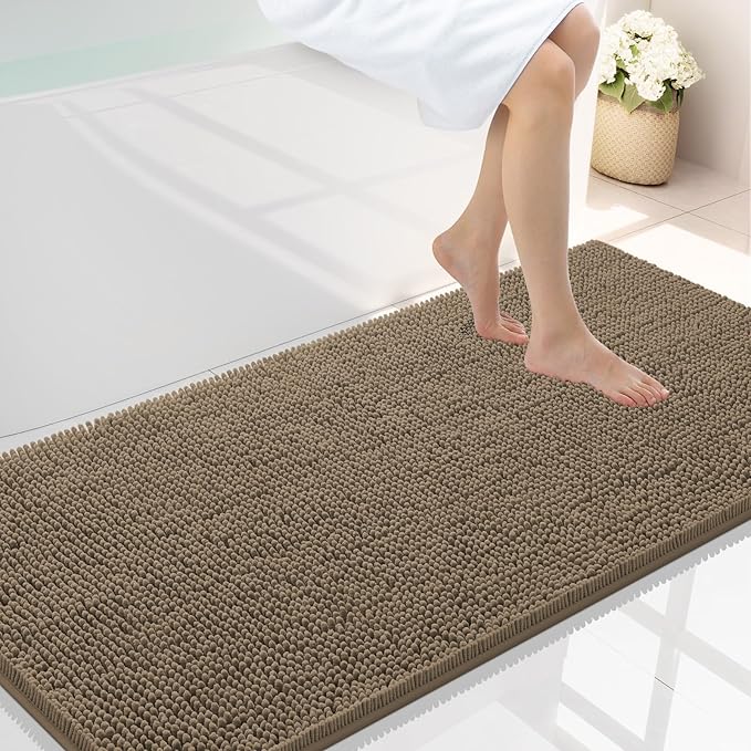 Smiry Luxury Chenille Bathroom Rugs 45x27, Extra Soft and Absorbent Shaggy Bath Mat, Machine Washable, Non-Slip Plush Carpet Runner for Tub, Shower, and Floor, Home Decor Accessories, Camel by Smiry