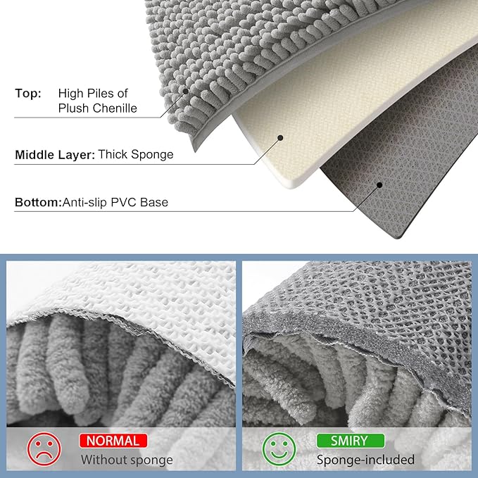 Smiry Luxury Chenille Bathroom Rugs 34x21, Extra Soft and Absorbent Shaggy Bath Mat, Machine Washable, Non-Slip Plush Carpet Runner for Tub, Shower, and Floor, Home Decor Accessories, Light Grey - Image 5