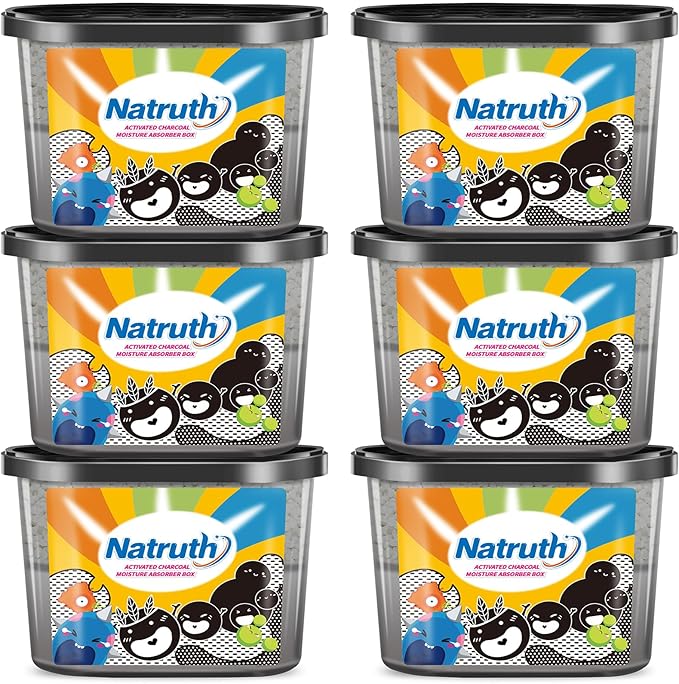 NATRUTH Moisture Absorbers with Activated Charcoal,800ml(6-Pack)*12.5 OZ Portable Closet Dehumidifier, Odor Eliminator Absorber Bucket,Humidity Absorber,Dehumidifier for Bathrooms, Kitchen & Boats by HOME