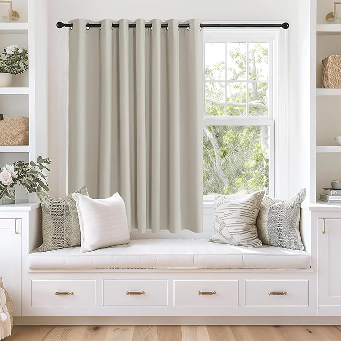 NICETOWN Blackout Curtains 63 inches Long for Living Room Bedroom, Grommet Thermal Insulated Room Divider Drape Window Treatment for Sliding Patio Door, W100 x L63, 1 Panel, Natural by NICETOWN