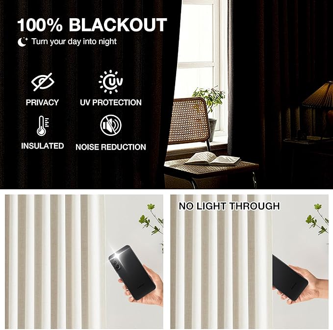 Kayne Studio Natural Pinch Pleated Full Blackout Curtains, Linen Blend Room Darkening Thermal Insulated Soundproof Drapes, 84 Inch Back Tab Window Curtains for Living Room Bedroom (2 Panels, 40"x84") - Image 4
