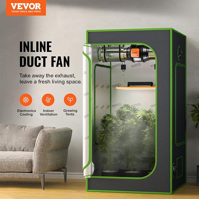 VEVOR Inline Duct Fan, 6-Inch 400 CFM with Variable Speed Controller, Quiet AC-Motor Ventilation Exhaust Fan for Cooling Booster, Grow Tents, Hydroponics - Image 2