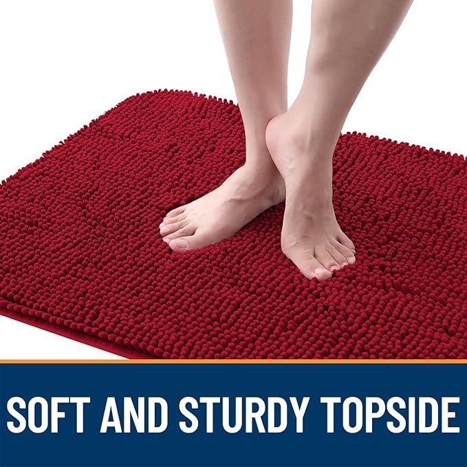 OLANLY Dog Door Mat for Muddy Paws 47x32, Absorbs Moisture and Dirt, Absorbent Non-Slip Washable Doormat, Quick Dry Chenille Mud Mat for Dogs, Entry Indoor Entryway Carpet for Inside Floor, Red - Image 4