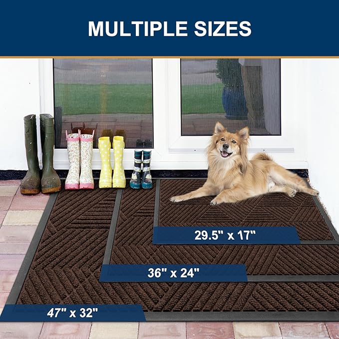 Smiry Front Door Mat Outside Entrance, Heavy Duty Sturdy Natural Rubber Doormat, Trap Dirt and Moisture, Easy Clean Low Profile Welcome Floor Mats for Indoor Outdoor Entry, 59x34 Inch, Dark Brown - Image 2