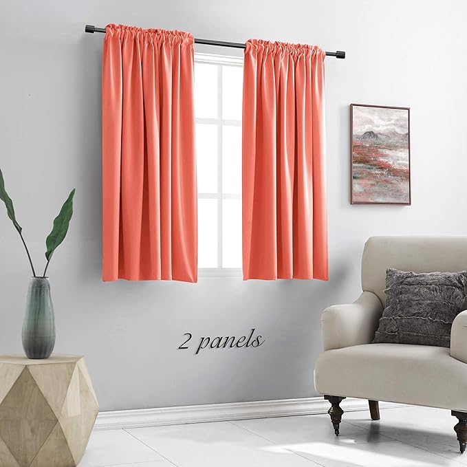 DONREN 48 Inch Length Coral Blackout Curtains for Bedroom - Small Window Treatment Rod Pocket Curtain Drapes (Set of 2 Panels,52 W x 48 L) - Image 2