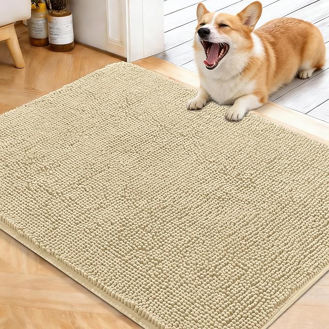 OLANLY Dog Door Mat for Muddy Paws 40x32, Absorbs Moisture and Dirt, Absorbent Non-Slip Washable Doormat, Quick Dry Chenille Mud Mat for Dogs, Entry Indoor Entryway Carpet for Inside Floor, Sand by OLANLY