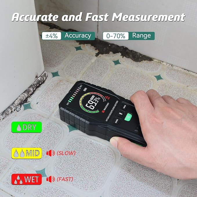 Pinless Moisture Meters Non-Invasive Digital Wood Moisture Tester Water Leak Detector for Wall,Lumber, building,Firewood,Humidity Tester (Black) - Image 2