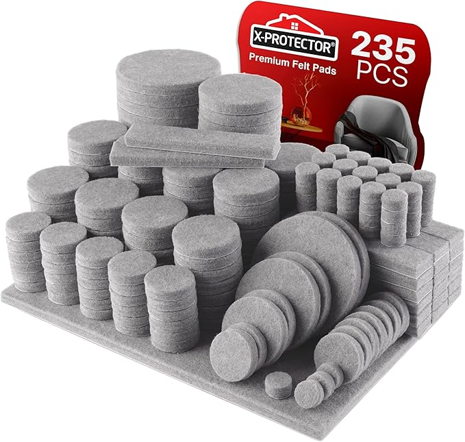 235 pcs Gray Felt Furniture Pads X-Protector! Huge Quantity of Furniture Pads for Hardwood Floors with Many Big Sizes – Your Ideal Wood Floor Protectors for Furniture. Protect Any Type of Hard Floor! by X-Protector
