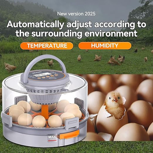 12 Egg Incubators for Hatching Eggs with Automatic Egg Turning & Humidity Control Intelligent Temp Eggs Candler for Chicken Quail Duck etc. Eggs, Suit for Beginner Backyard Hobbyist Students Education - Image 2