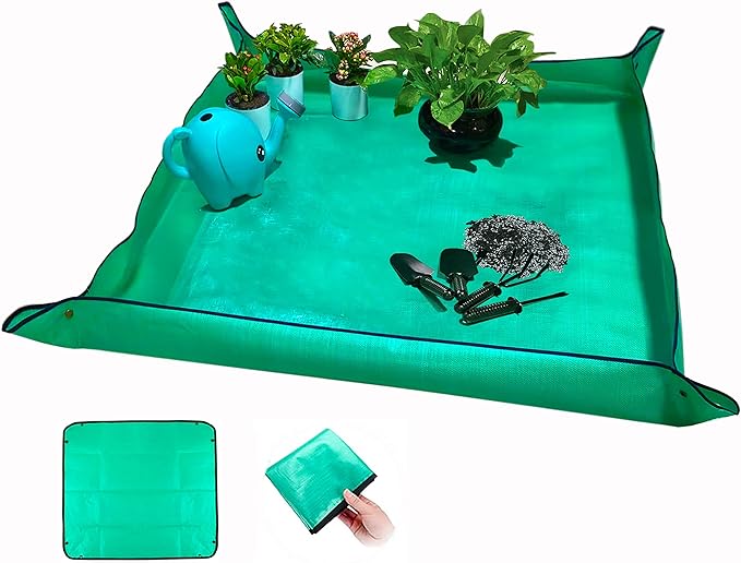 BIUWING Plant Repotting Mat,Waterproof Transplanting Mat,Foldable Indoor Succulent Potting Mat for Garden, Portable Gardening Mat for Indoor Plant Transplanting and Mess Control (39.4"*39.4" Green) by BIUWING