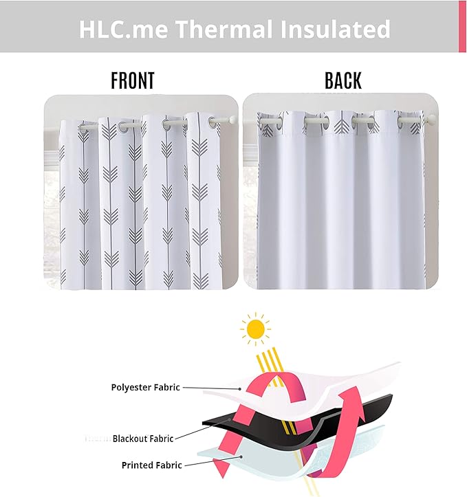 HLC.ME Arrow Printed Privacy Blackout Energy Efficient Room Darkening Thermal Grommet Window Curtain Drape Panels for Kids Bedroom - Set of 2 - Platinum White/Grey - 63" inch Long - Image 3