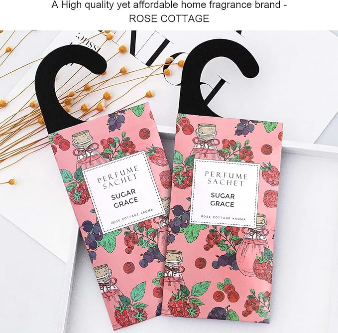 ROSE COTTAGE Large 12 Packs Sugar Grace Hanging Closet Deodorizer Air Freshener Long Lasting Scented Sachets Smell Goods for House - Image 9