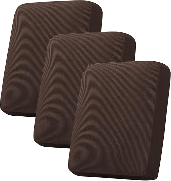 H.VERSAILTEX Velvet Stretch Couch Cushion Cover Plush Cushion Slipcover for Chair Loveseat Sofa Cushion Furniture Protector Seat Cushion Sofa Cover (3 Piece Sofa Cushion Covers, Brown Striped) by HVERSAILTEX