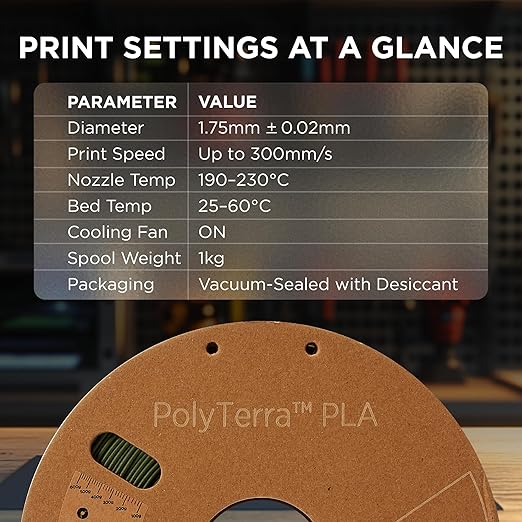 Polymaker Matte PLA Filament, 3D Printer PLA Filament 1.75mm 1kg - PolyTerra 3D Printing PLA Filament, Army Dark Green - Image 6