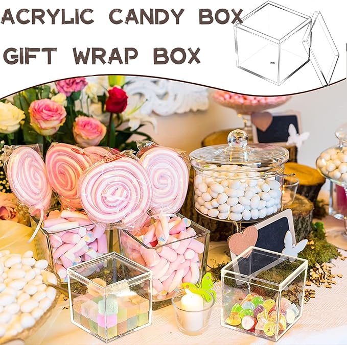 KissYou Acrylic Box with Lid 2 Pieces Small Clear Square Cube Small Mini Storage Box Plastic Containers Weddings, Party Gift Candy Boxes - Image 3