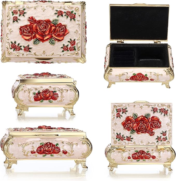 Hipiwe Vintage Metal Jewelry Box Small Treasure Chest Case Trinket Organizer Earrings Necklace Bracelet Storage Box Ring Box Holder Keepsake Box for Women - Image 6