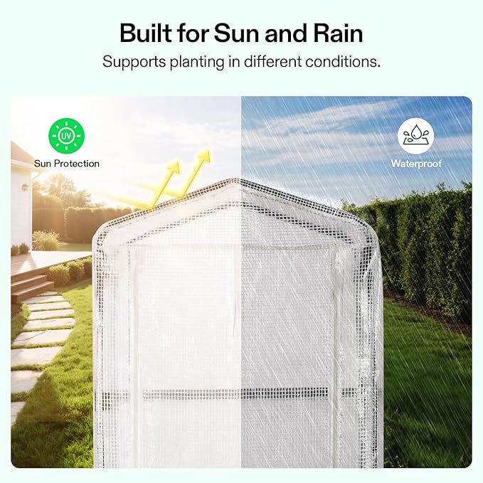 VIVOSUN Mini 4-Tier Greenhouse with Wheels, 27 x 19 x 63-Inch Reusable Portable Warm House with White PE Cover and Shelf for Compact Garden and Small Backyards, with Wheels - Image 3