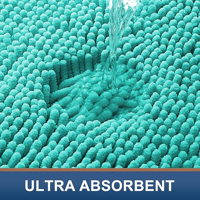 Smiry Luxury Chenille Toilet Rugs U-Shaped 20x20, Soft Absorbent Non-Slip Contour Bathroom Rugs for Toilet, Machine Washable Contoured Bath Mats, Turquoise - Image 4