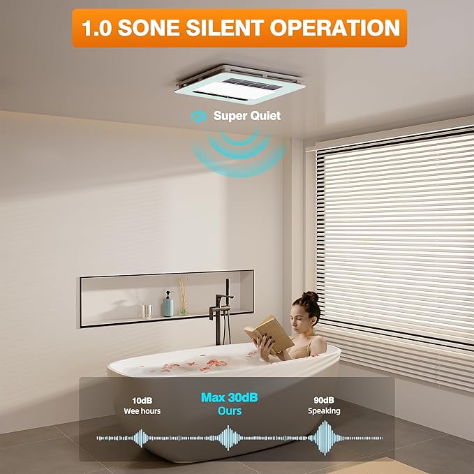 4 in 1 Bathroom Exhaust Fan with Heater, 190 CFM Bathroom Exhaust Fan with Light, 1800W Heating Power, 1.0 Sone Bath Fan with Light, Heating, Ventilation, Remote Control, UL Listed - Image 5