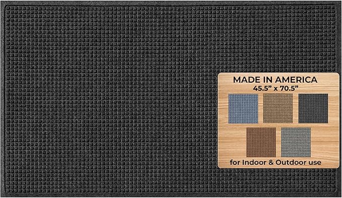 WaterHog Squares Front Door Mat Indoor Outdoor Entrance, Absorbent All-Weather Doormat with Non-Slip Rubber Backing, Dirt & Moisture Trapper, Low Profile, Easy Clean, Made in USA, 45.5"x70" Charcoal by WaterHog