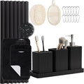 Black Bathroom Sets, Black Bathroom Accessories Set with Shower Curtain and No-Slip Bath Rugs, Natural Loofah Sponge, Soap Dispenser, Toothbrush Holder, Bathroom Tumbler and Tray for Bathroom by LetUsMakeHomeYourFavoriteDestination