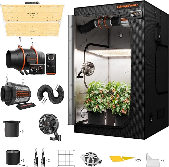 Spider Farmer SF4000 Grow Tent Kit Complete 4x4x6.6ft Samsung LM301H EVO LED Diodes, 450W Grow Light Complete System Grow Tent Set 48"x48"x80" with 6" Ventilation System GGS Smart Controller 2025 by SpiderFarmer