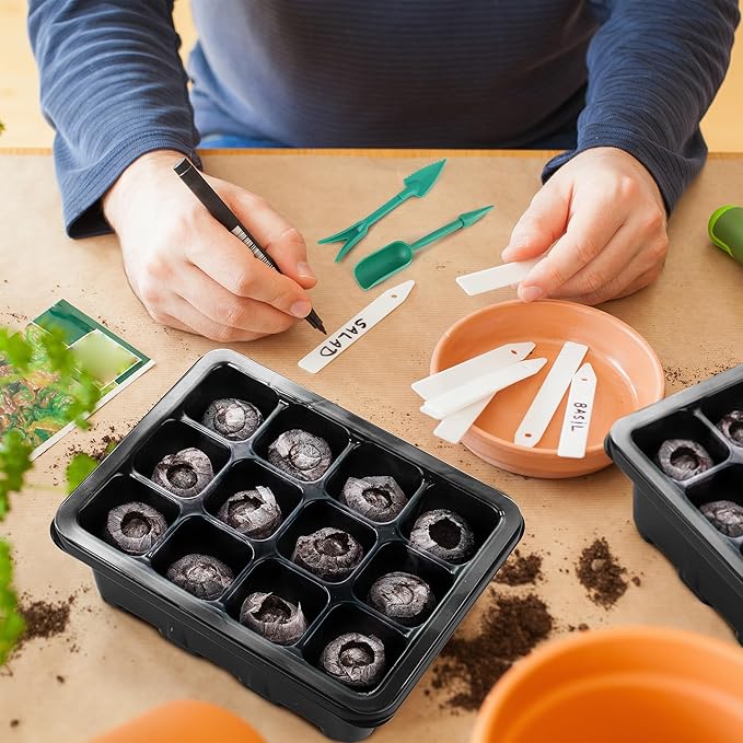 6 Pack Seed Starter Tray Kit with Grow Light and Humidity Dome Germination Trays with 72 Peat Pellets, Plant Labels, Gardening Tools, Plant Growing Trays for Seeds Growing Starting, Black - Image 7